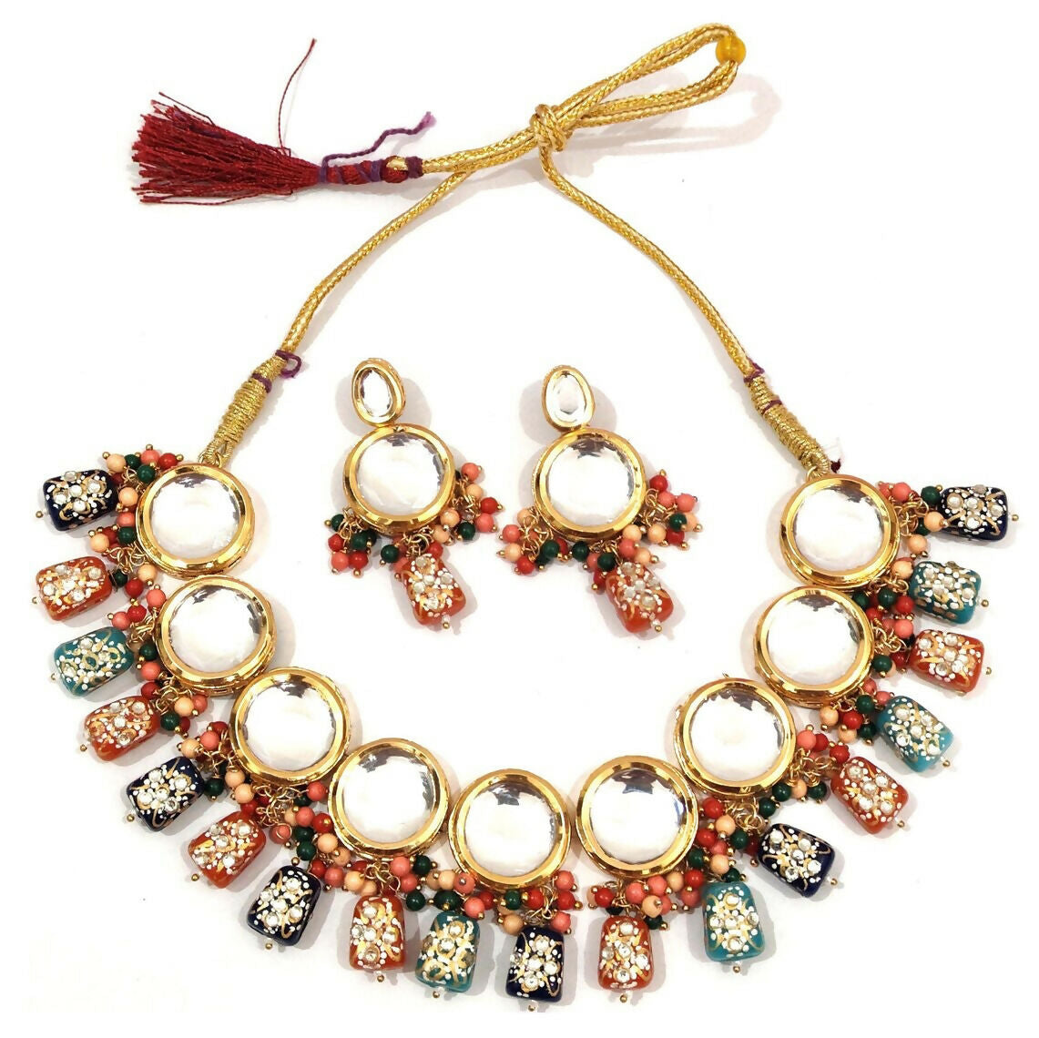 Joban Fashion Hand Made High Quality Gold Plated Base Metal Alloy Kundan Stone Studded Kundan Jewellery Set - Distacart