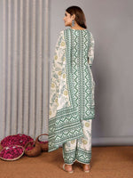 Thumbnail for Joban Fashion Women Off White & Forest Green Linen Printed Stitched Kurta Set - Distacart