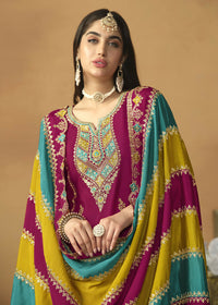 Thumbnail for Chinnon Silk Pink Salwar Suit with Multicolor Dupatta - Emponline - Distacart