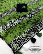 Thumbnail for Arfa Fashion House Green Combination Pure Chanderi Cotton Batik Printed Saree - Distacart