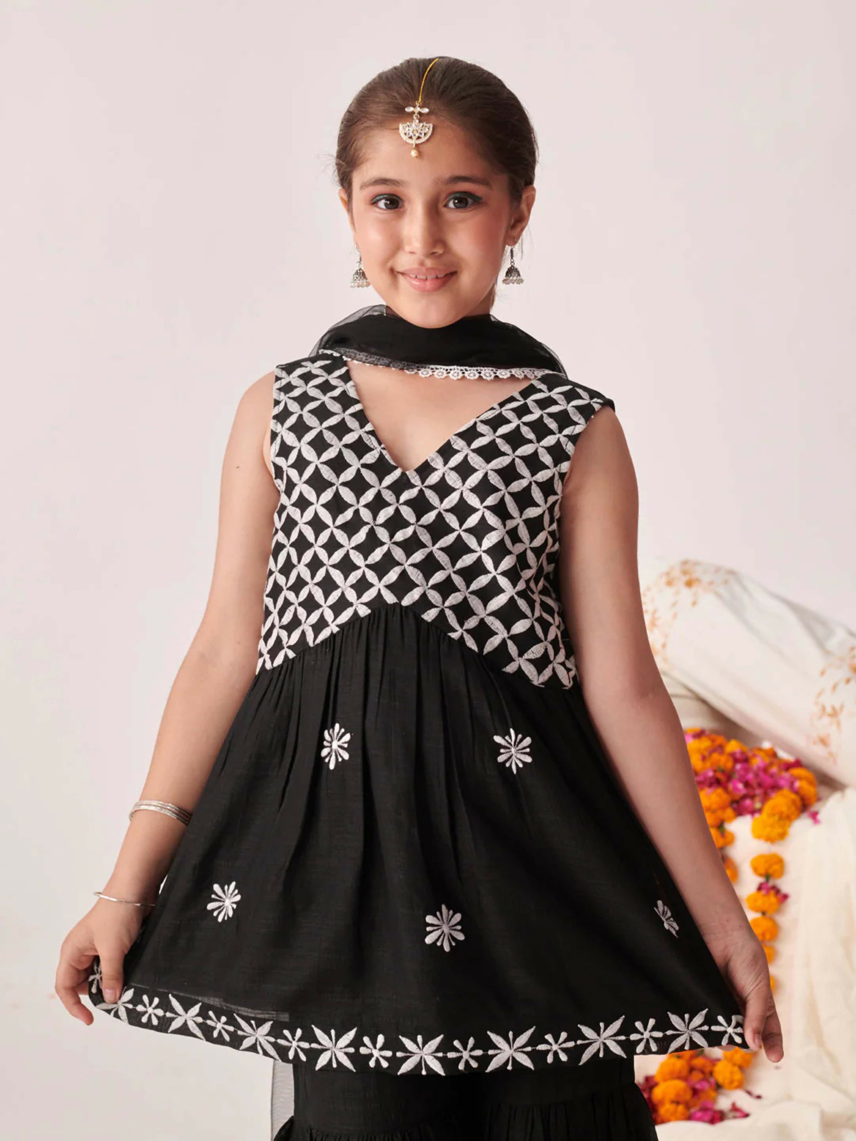 Joban Fashion Girl's Black Color Sharara Set