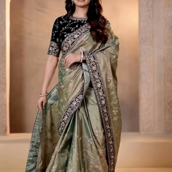 Joban Fashion Mehndi Soft Mocha Silk Party Wear Sarees - Distacart