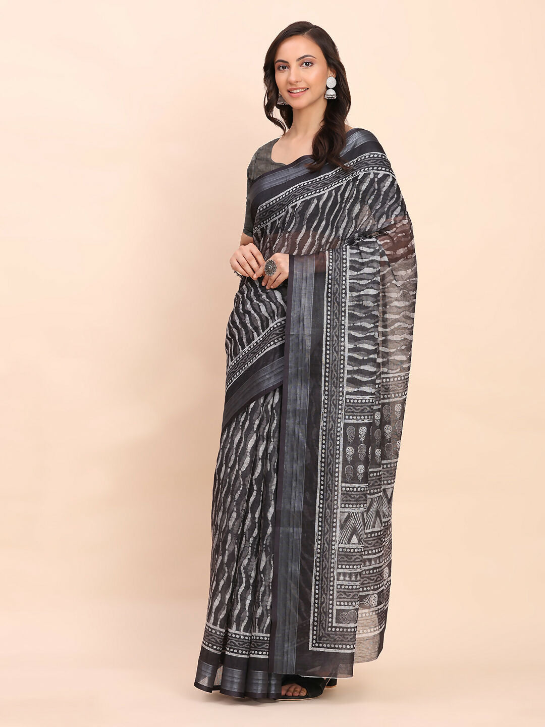 Astita Linen Cotton Black Saree