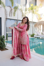Thumbnail for Teeya Creation Womens New Pink Color Fendi Crush With Zari & Sequins Embroidered Work - Dista