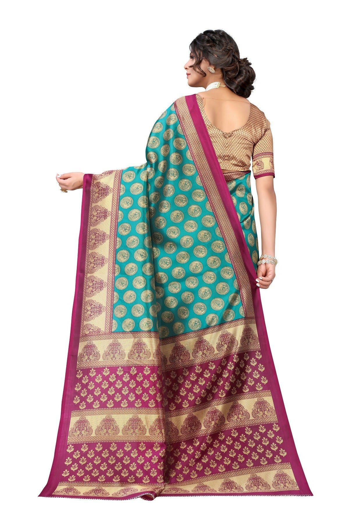 Vamika Rama Green Printed Art Silk Saree - Distacart
