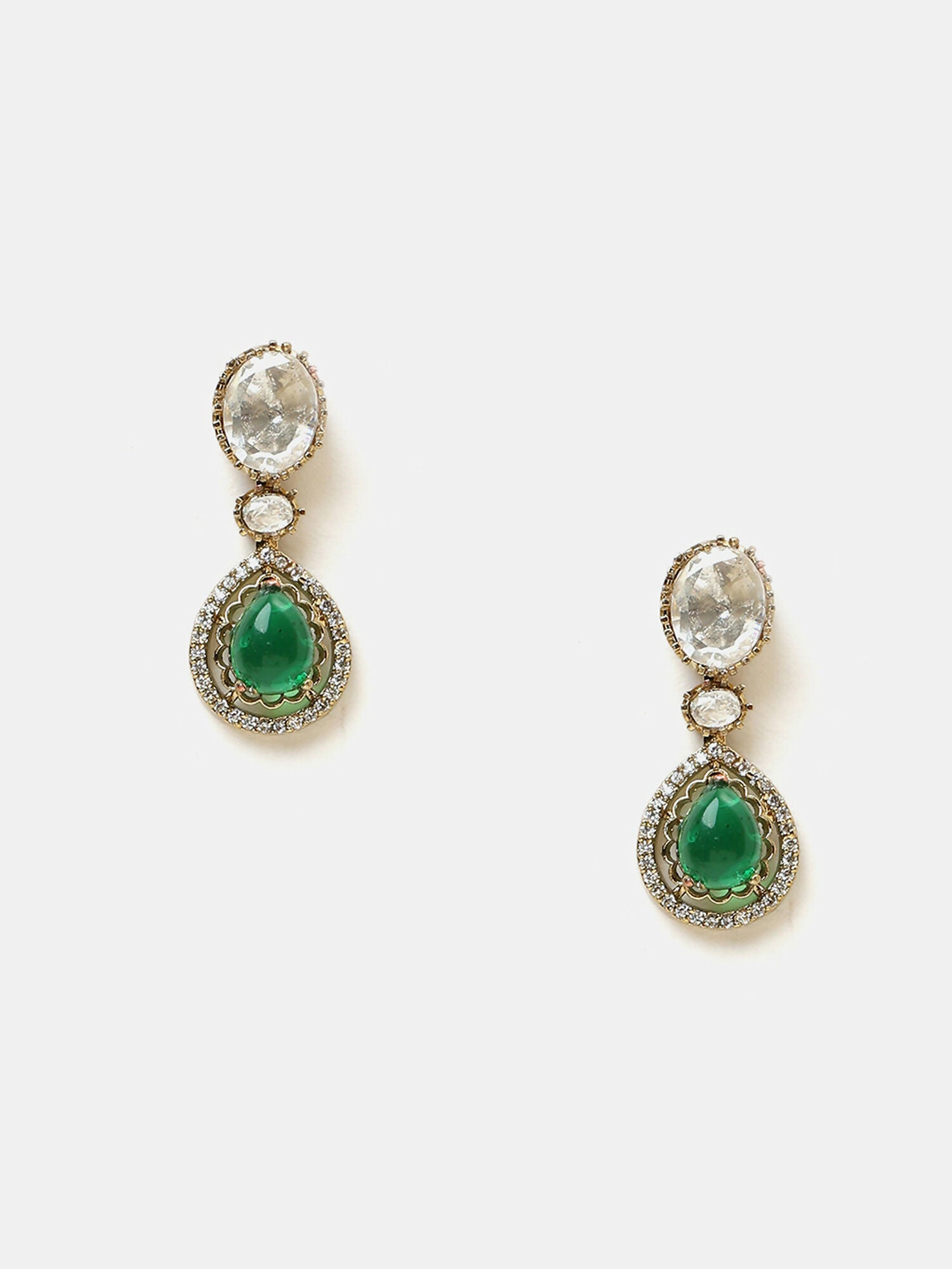 Ruby Raang Green Stone Kundan Work Necklace And Matching Earrings - Distacart