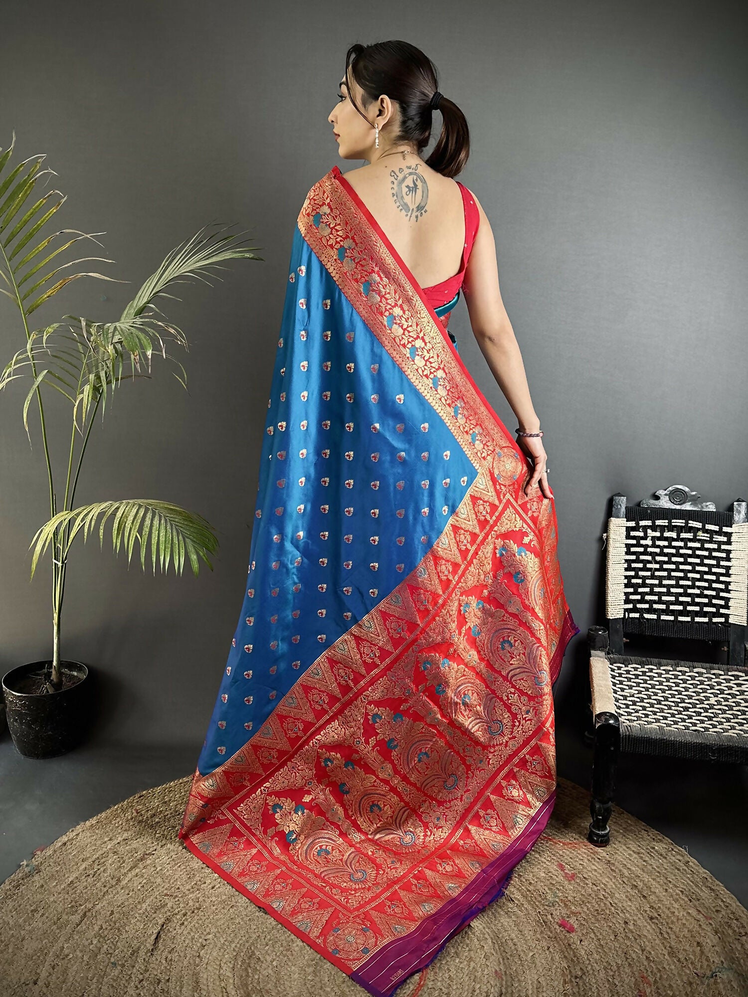 Joban Fashion Blue Intricate Motifs Soft Silk Banarasi Saree - Dista