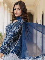 Thumbnail for Anouk Blue Floral Printed Empire Pure Cotton Anarkali Kurta With Pyjama & Dupatta