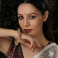 Thumbnail for Kundan and Pearl Studded Bangle (Gold) - Ruby Raang - Distacart