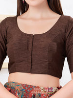 Thumbnail for Joban Fashion Brown Dupion Silk Elbow Sleeveless Front Open Blouse