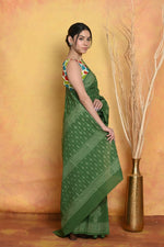 Thumbnail for Very Much Indian Handblock Printed Cotton Saree With Natural Dyes - Green - Distacart