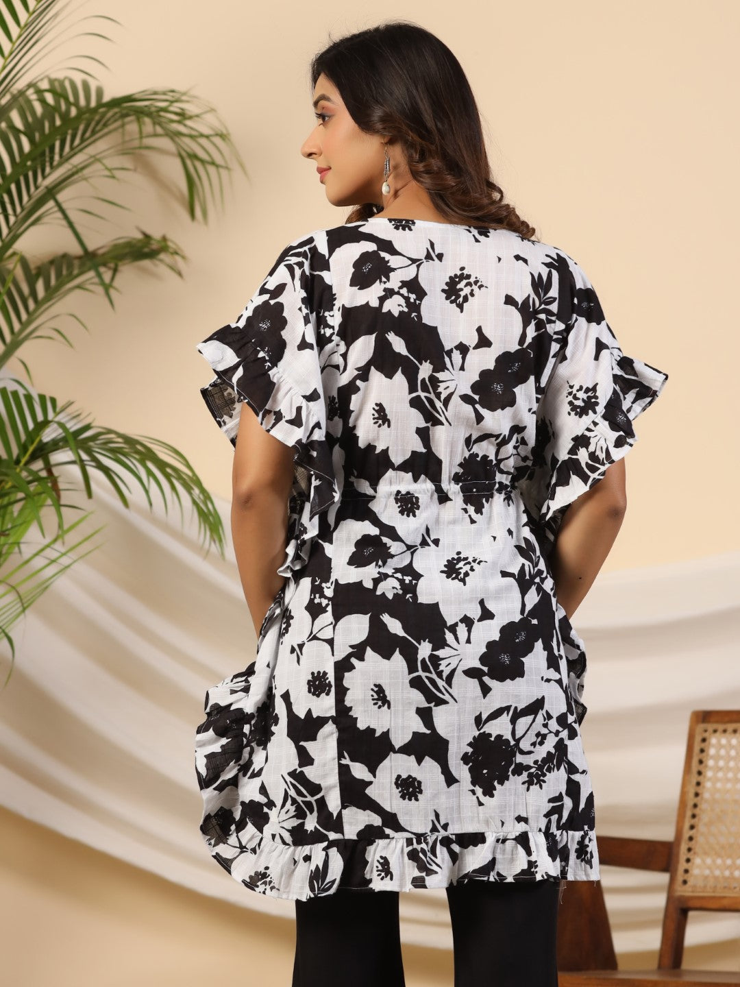 Juniper Black Floral Printed Cotton Dobby Kaftan Tunic - Distacart