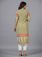 Thumbnail for Juniper Women's Women Lime Green Ethnic Motif Printed High Low Cotton Kurta With Kaudis Tassels & Contract Piping - Distacart