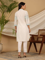 Thumbnail for Juniper Women's The Dhara Tie-Up Sky Blue Geometric Printed Cotton Fusion Kurta With Contest 3D Beadwork & Tassels - Distacart