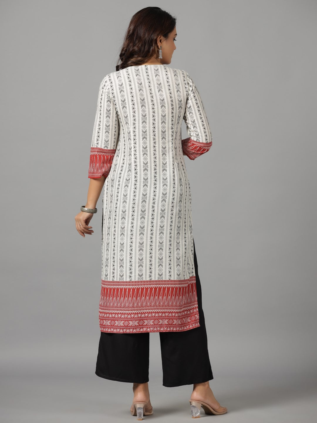 Juniper Women's White Ethnic Motif Printed Rayon Slub Kurta With Beads & Sequins - Distacart