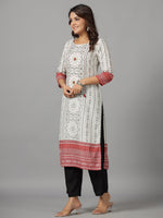 Thumbnail for Juniper Women's White Ethnic Motif Printed Rayon Slub Kurta With Beads & Sequins - Distacart