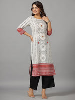 Thumbnail for Juniper Women's White Ethnic Motif Printed Rayon Slub Kurta With Beads & Sequins - Distacart