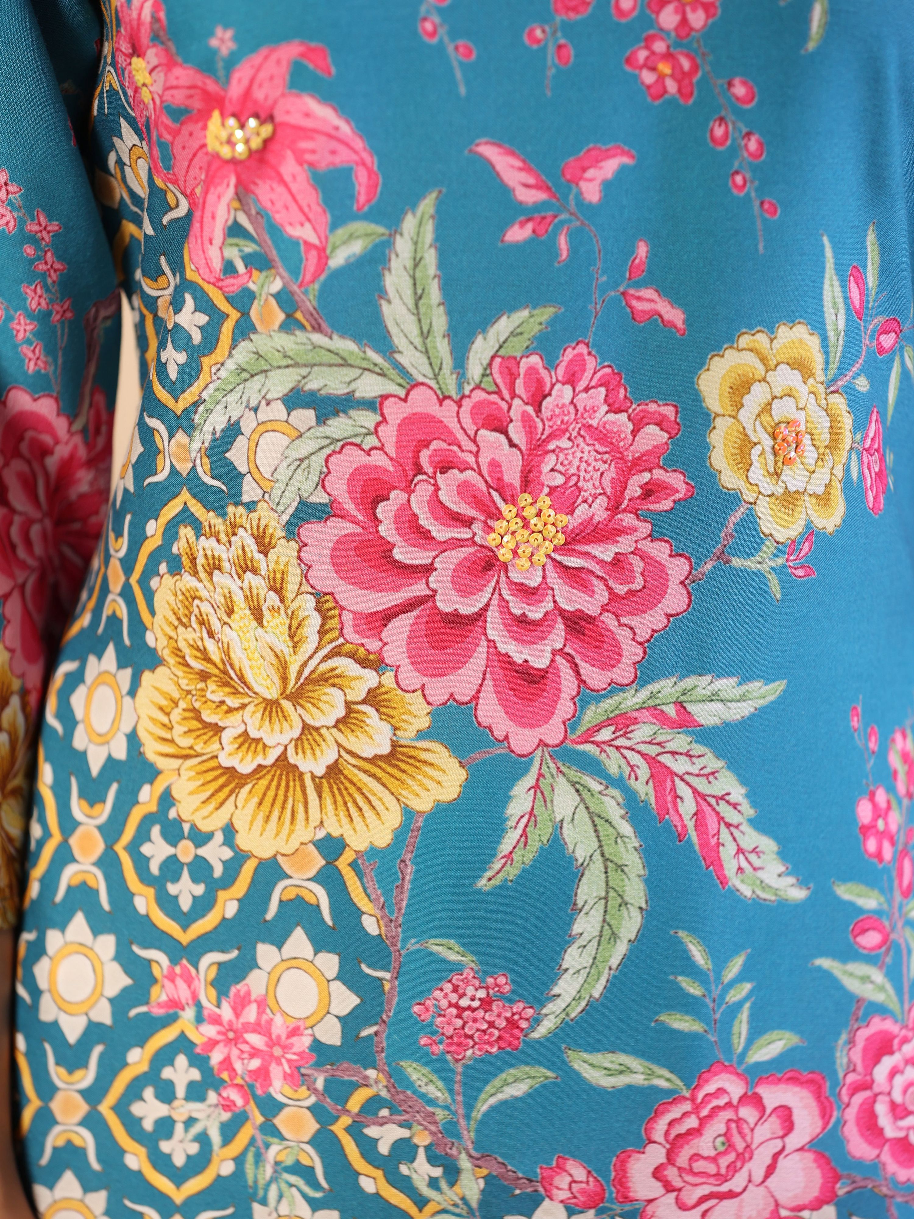 Juniper Women's Blue Rayon Floral Printed Straight Kurta - Distacart