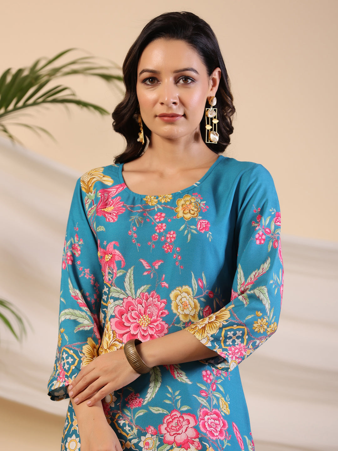 Juniper Women's Blue Rayon Floral Printed Straight Kurta - Distacart