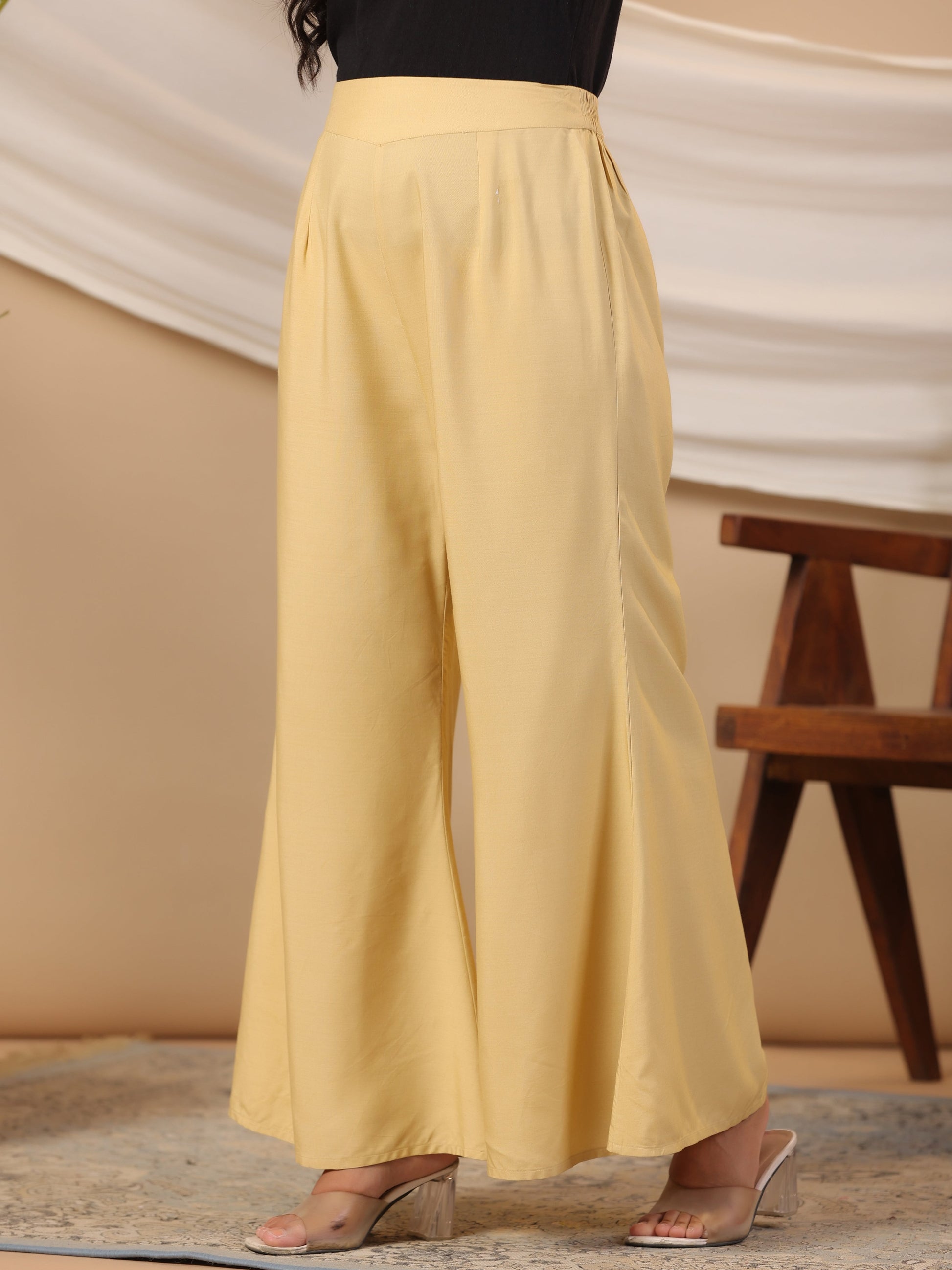 Juniper Beige Modal Rayon Women Partially Elasticated Bell Bottom Pants With Single Side Pocket - Distacart