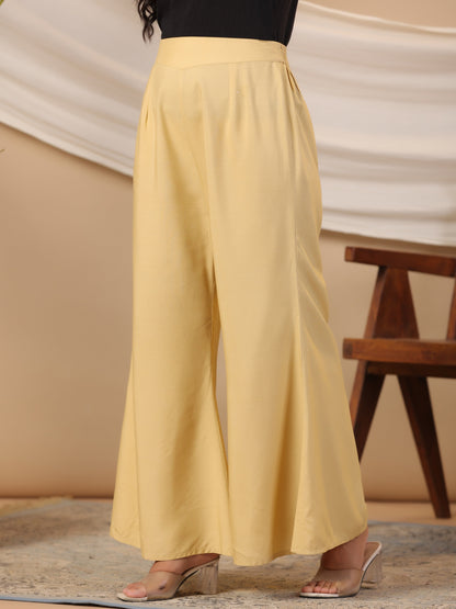 Juniper Beige Modal Rayon Women Partially Elasticated Bell Bottom Pants With Single Side Pocket - Distacart