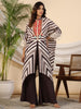 Juniper Brown Cotton Printed Kaftan With Front Zipper Closure & Lace Detailing - Distacart