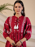 Thumbnail for Juniper Women Wine Rayon Embroidered Short Dress - Distacart