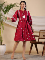 Thumbnail for Juniper Women Wine Rayon Embroidered Short Dress - Distacart