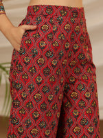 Thumbnail for Juniper Red Madhubala Pure Cotton Ethnic Motif Printed Laced Kurta With Palazzo & Dupatta (3-Pcs) - Distacart