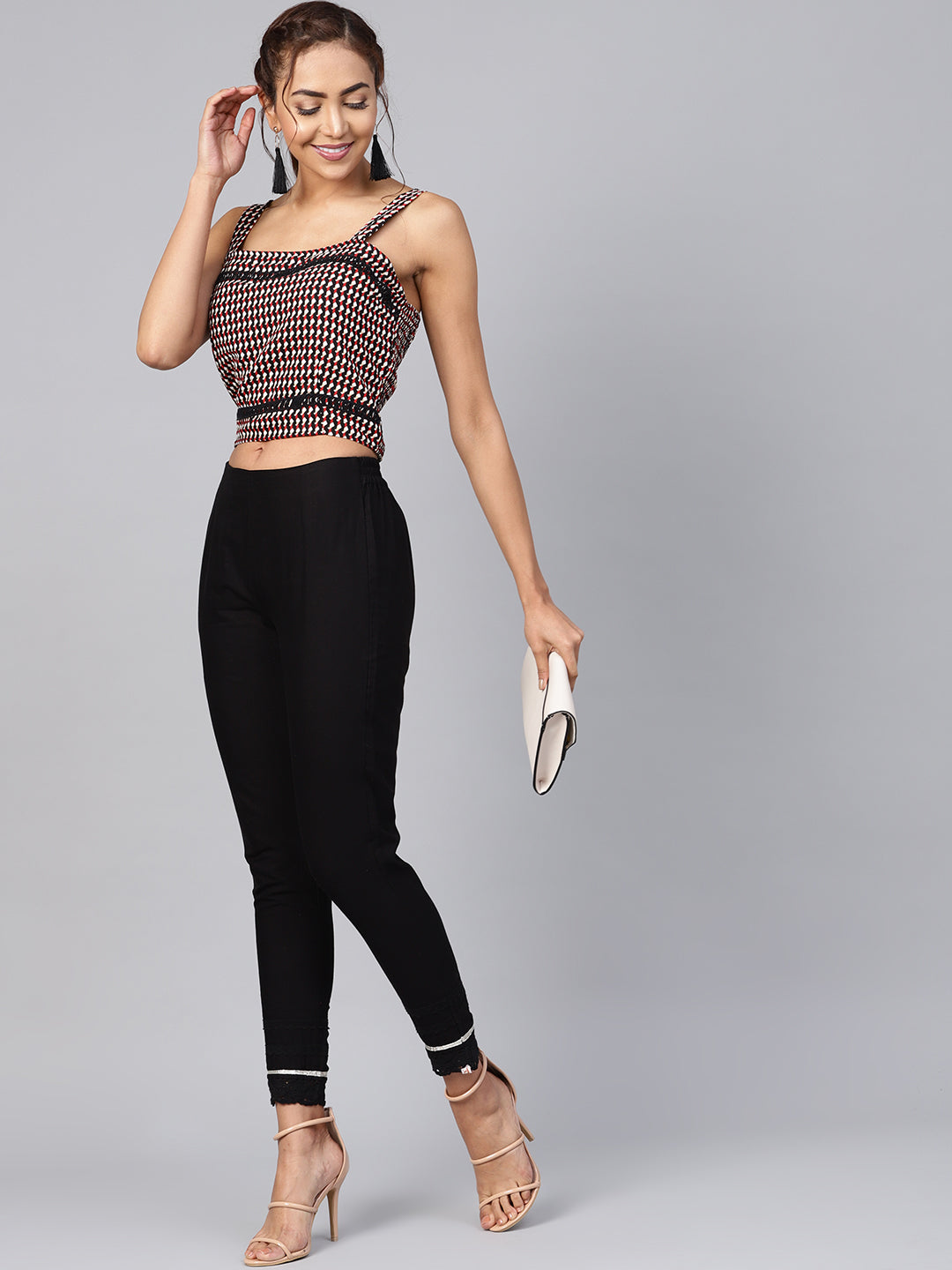 Juniper Black Solid Cotton Women Slim Fit Laced Pants With Single Side Pocket & Drawstring - Distacart