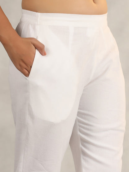 Juniper Women's Off White Soild Cotton Flex Pants With Lace Work - Distacart