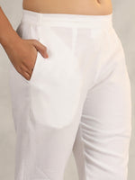 Thumbnail for Juniper Women's White Soild Cotton Flex Pants With Lace Work - Distacart