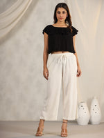 Thumbnail for Juniper Women's Ivory Stripped Modal Rayon Women Pants With Single Side Pockets & Drawstring - Distacart