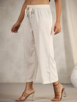 Thumbnail for Juniper Women's Ivory Stripped Modal Rayon Women Pants With Single Side Pockets & Drawstring - Distacart