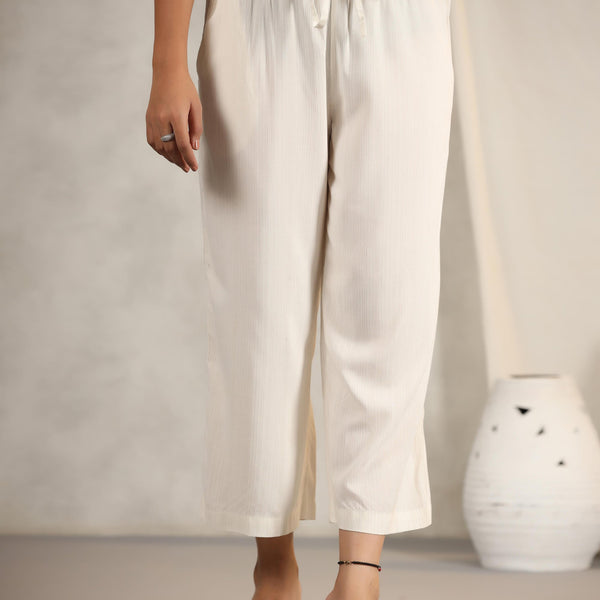 Juniper Women's Ivory Stripped Modal Rayon Women Pants With Single Side Pockets & Drawstring - Distacart