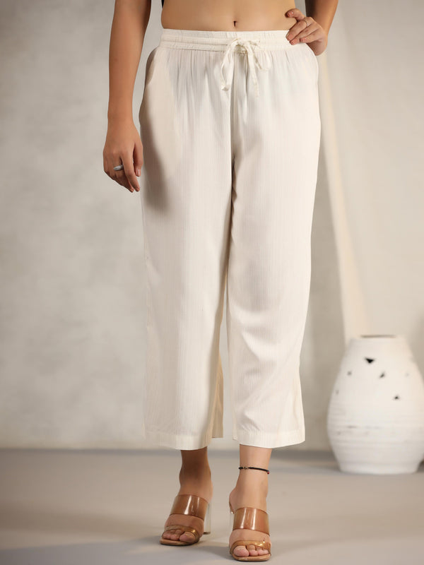 Juniper Women's Ivory Stripped Modal Rayon Women Pants With Single Side Pockets & Drawstring - Distacart