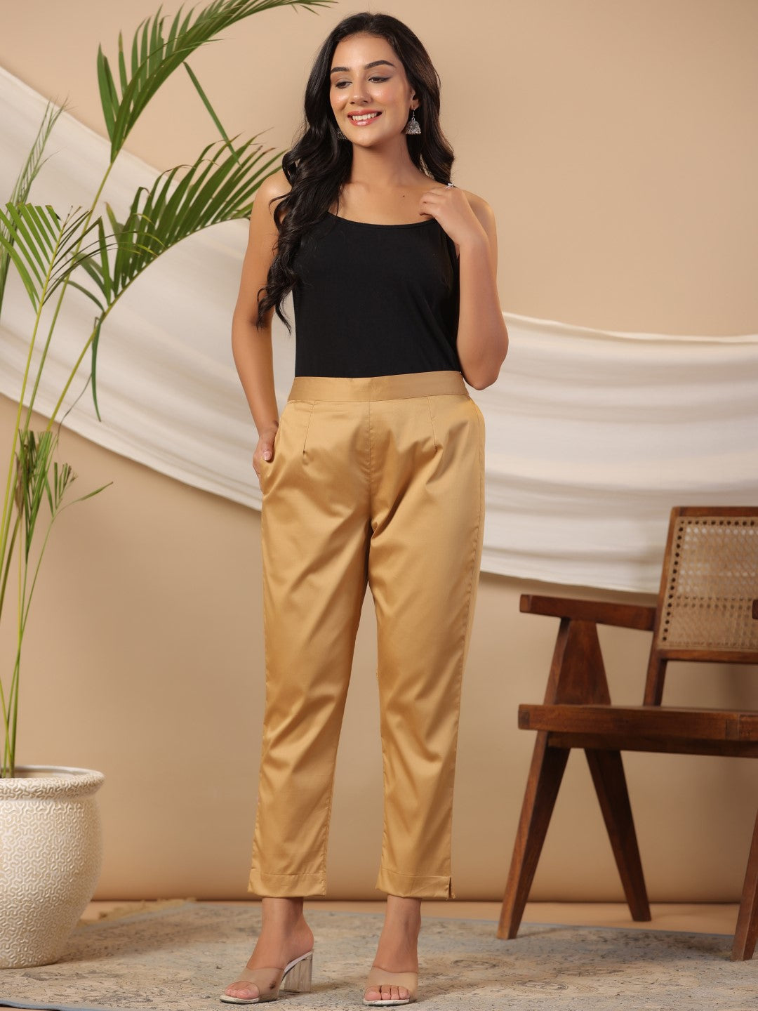 Juniper Gold Solid Lycra Women Drawstring Pants With Single Side Pocket - Distacart