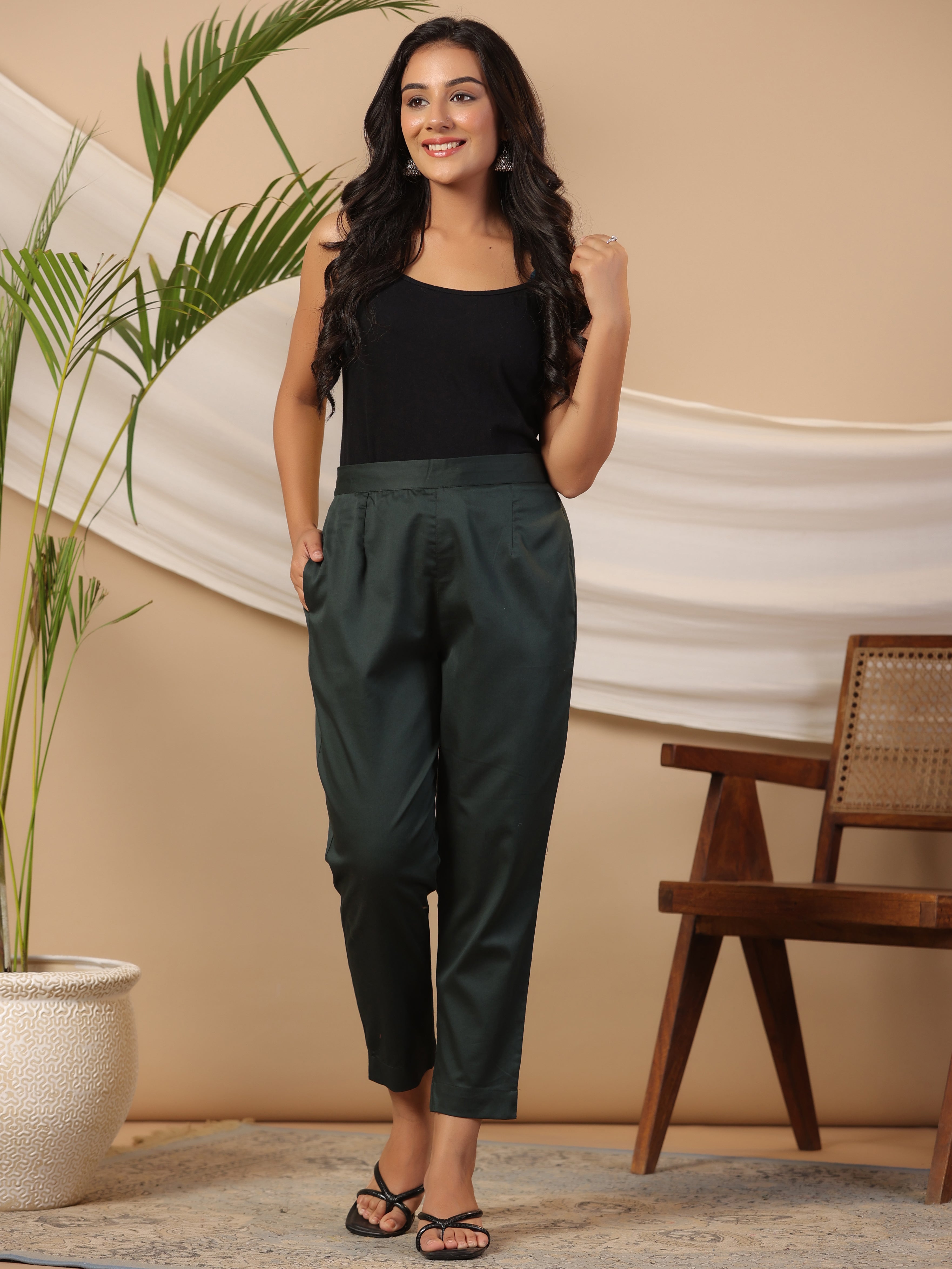 Juniper Jade Green Solid Lycra Women Drawstring Pants With Single Side Pocket - Distacart