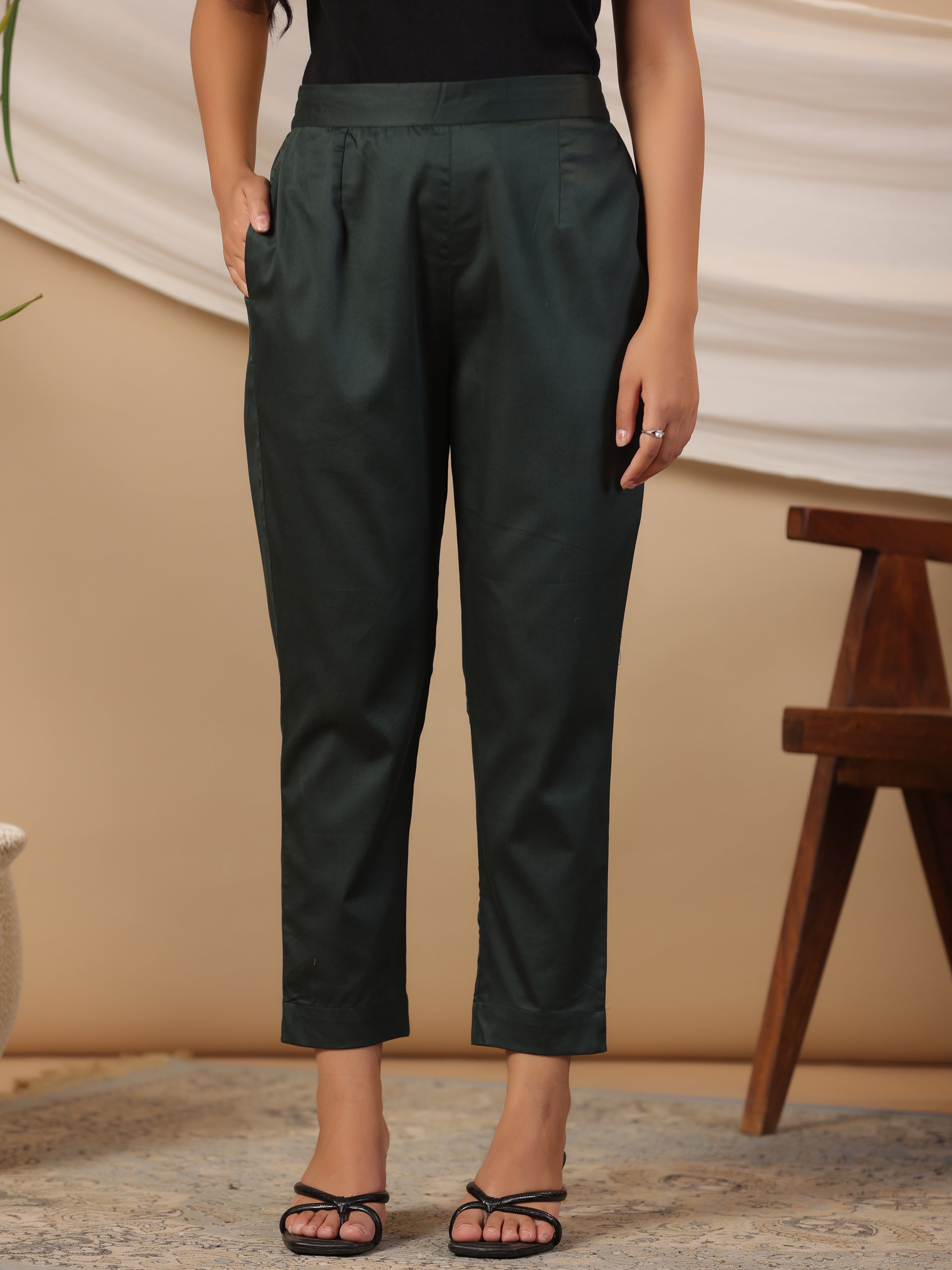 Juniper Jade Green Solid Lycra Women Drawstring Pants With Single Side Pocket - Distacart