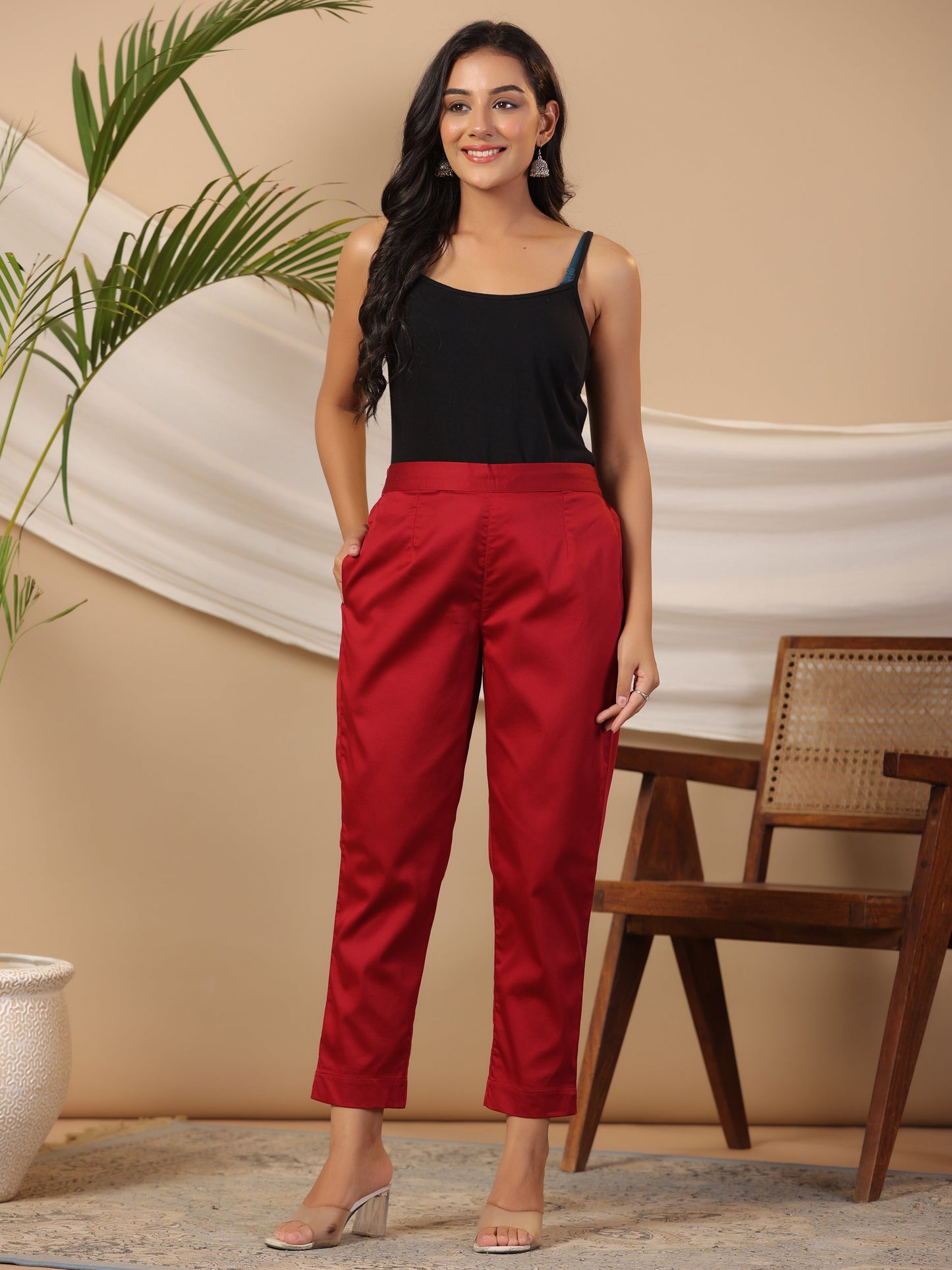 Juniper Maroon Solid Lycra Women Drawstring Pants With Single Side Pocket - Distacart