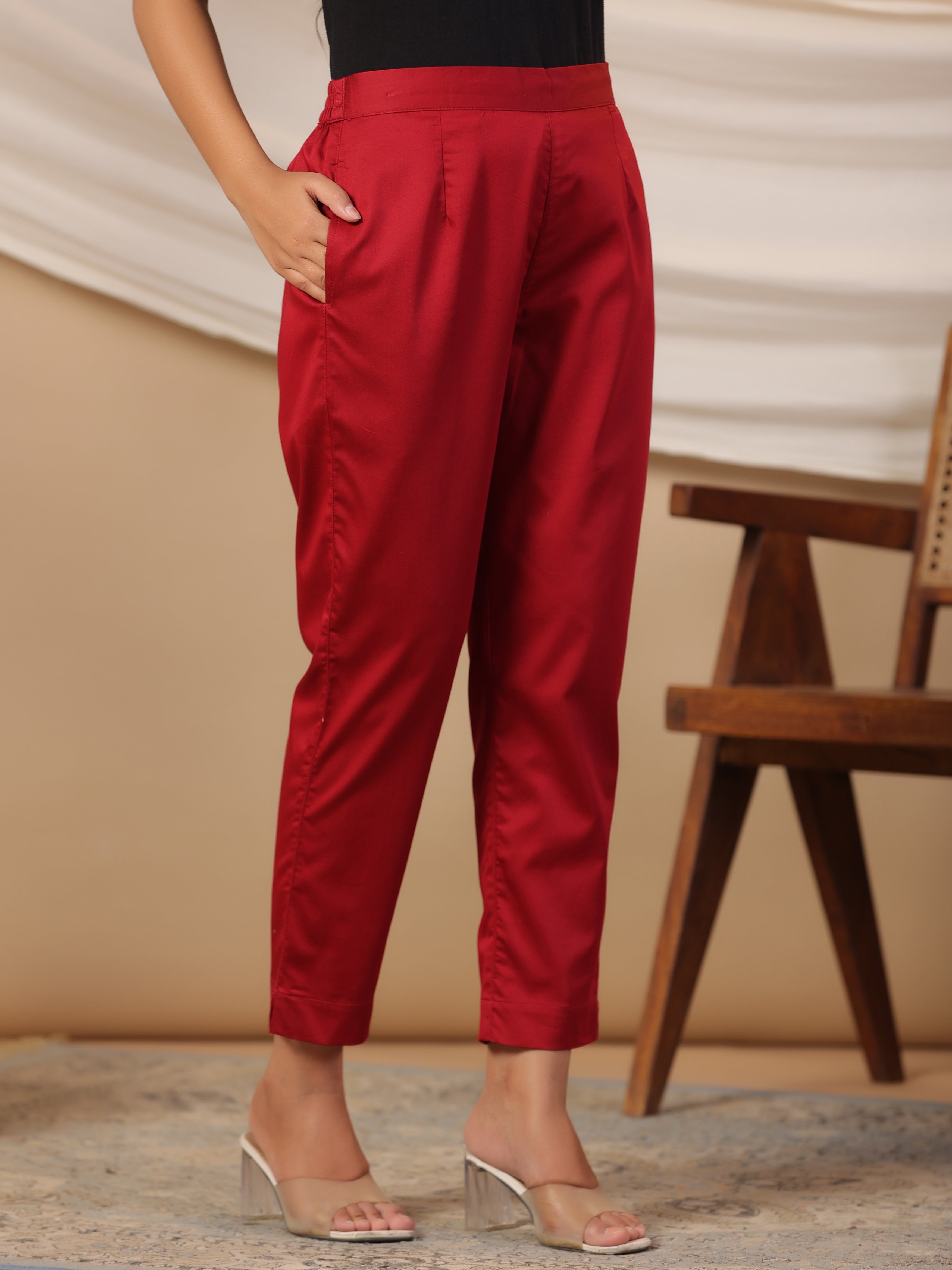 Juniper Maroon Solid Lycra Women Drawstring Pants With Single Side Pocket - Distacart