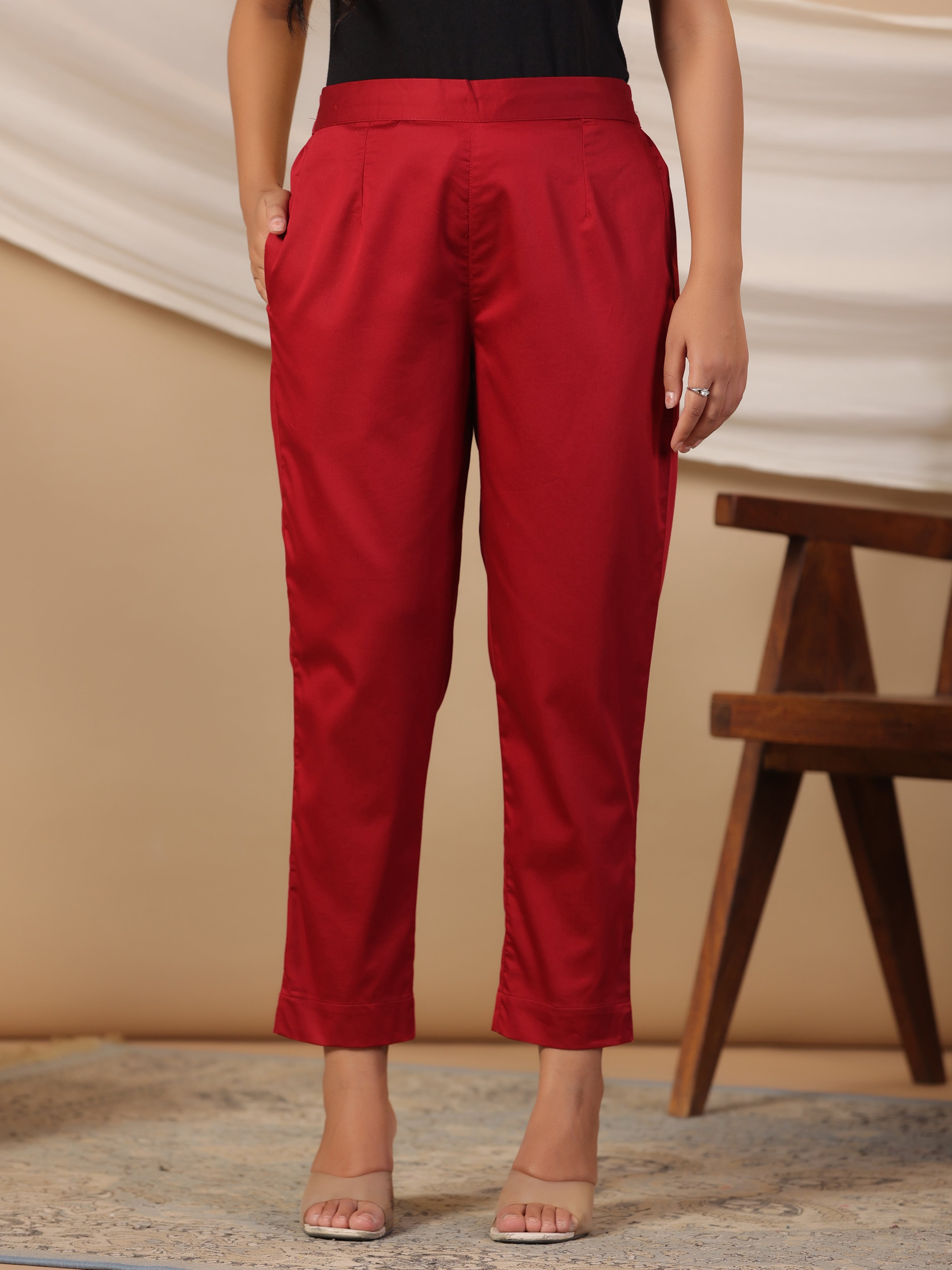 Juniper Maroon Solid Lycra Women Drawstring Pants With Single Side Pocket - Distacart