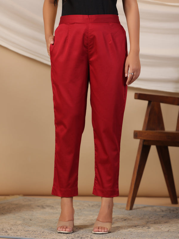 Juniper Maroon Solid Lycra Women Drawstring Pants With Single Side Pocket - Distacart
