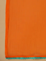 Thumbnail for Juniper The Ornamental Bloom Orange Floral Print Kalidar Rayon Slub Kurta Pant & Dupatta Set With 3D Beads - Distacart