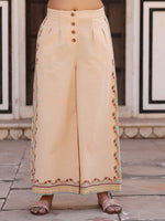 Thumbnail for Juniper Beige Floral Printed Pure Cotton Crop Top & Pants With Thread Work Embroidery - Distacart