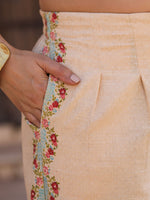 Thumbnail for Juniper Beige Floral Printed Pure Cotton Crop Top & Pants With Thread Work Embroidery - Distacart