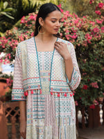 Thumbnail for Juniper Women Ivory Cotton Cambric Printed Tiered Maxi Dress with Shrug - Distacart