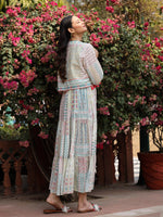Thumbnail for Juniper Women Ivory Cotton Cambric Printed Tiered Maxi Dress with Shrug - Distacart