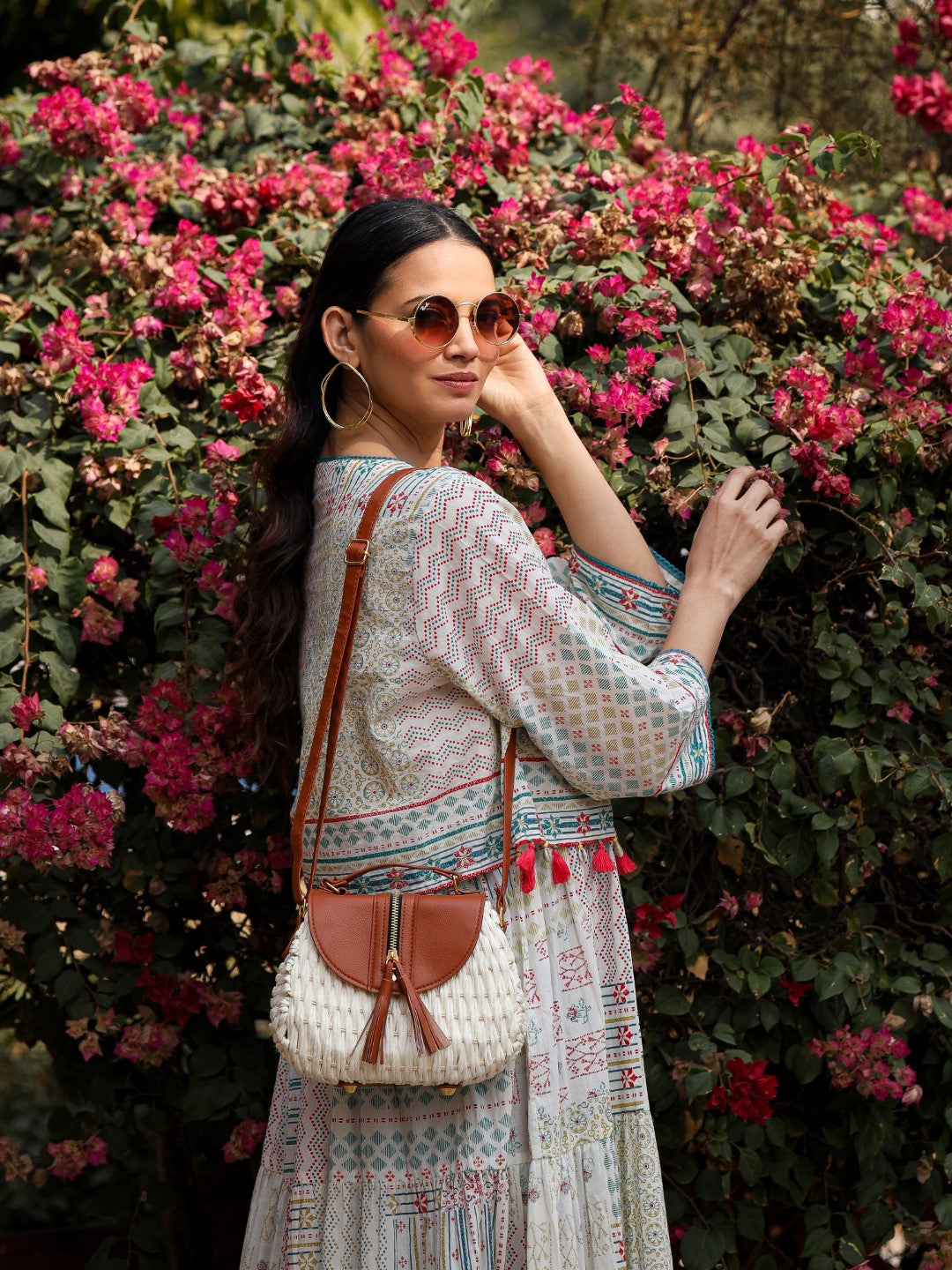 Juniper Women Ivory Cotton Cambric Printed Tiered Maxi Dress with Shrug - Distacart