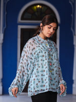 Thumbnail for Juniper Sky Blue Chiffon Floral Printed Button Detailing Tunic With Inner - Distacart